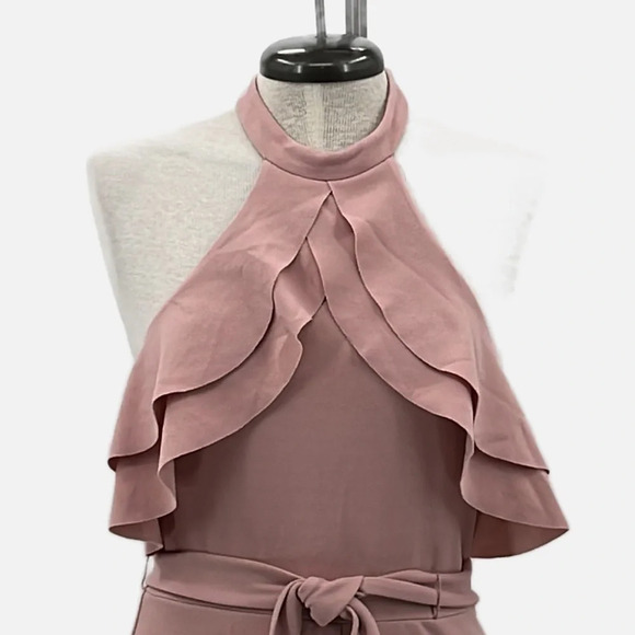 Avec Les Filles Halter Neck Backless Ruffled Jumpsuit in Dusty Pink - Size 2 - Picture 3 of 8